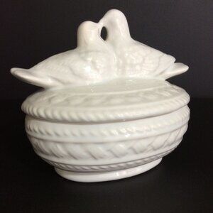 DECORATIVE ceramic covered container white
